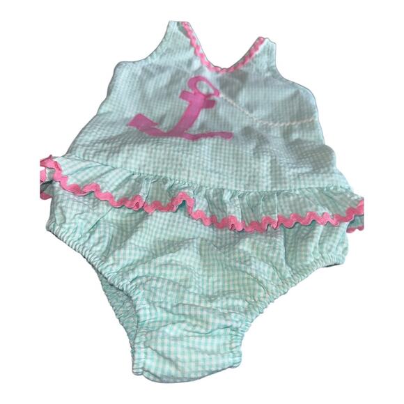 Funtasia too Dallas 5T Blue checkered pink Anchor bathing suit tutu one piece - Picture 5 of 9